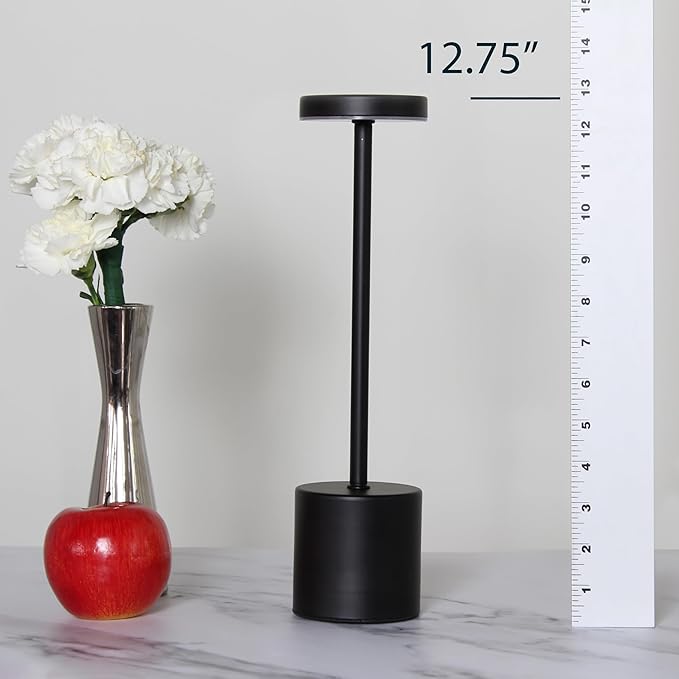 Simple Designs LD1083-BLK 12.75" Mushroom Magic Disc Dimming & Rechargeable Cordless 4-Way Touch Sensor Stick Desk Lamp, Black