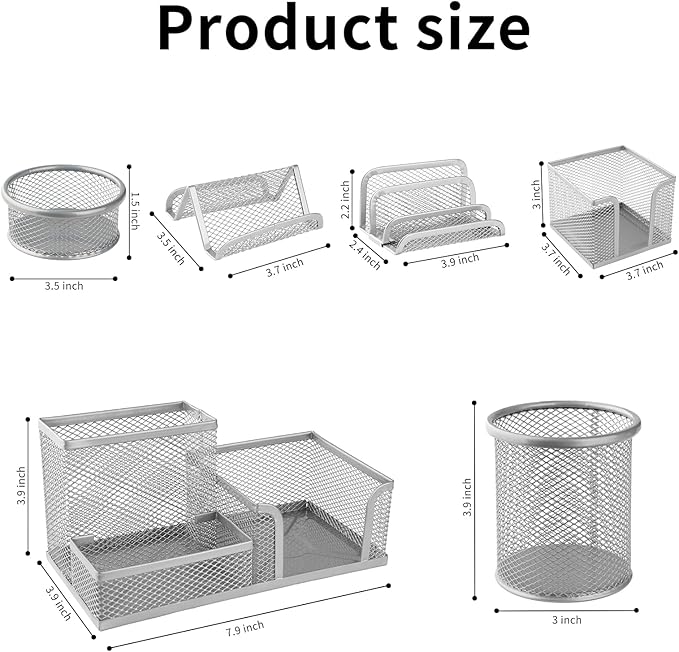 Desk Organizer for Office, 6 Pieces Mesh Desk Multi-functional Storage Set Office Supplies Accessories (Black)
