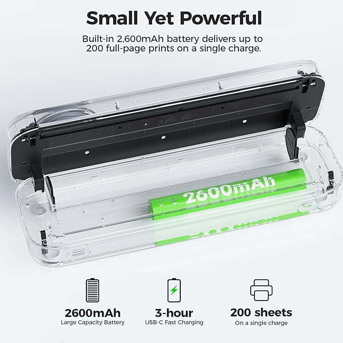 F2S A4 Size Portable Printer Thermal Printing Wireless BT Travel Mobile Printer Port 4/8 inch Compatible with Android and iOS Window System for Outdoors Home Office Students and