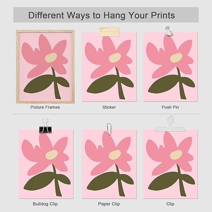 SIGNWIN Adhesive Canvas Poster Bathroom Decor, Wall Art Room Decor Multicolor for Living Room, Bedroom, Office Pink Swan Botanical Flower Daisy Rose Monstera Nature Abstract Shapes - 12"x16"x 8