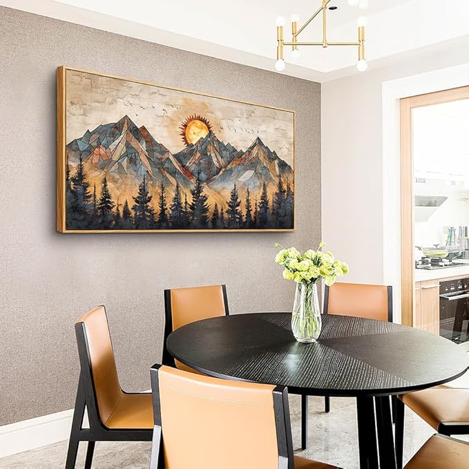 ZUITINGHUA Wood Framed Wall Art For Living Room Canvas Decor For Bedroom Office Decorations Abstract Boho Wall Paintings Mountain Landscape Wall Pictures Modern Home Decor Artwork 20x40 In
