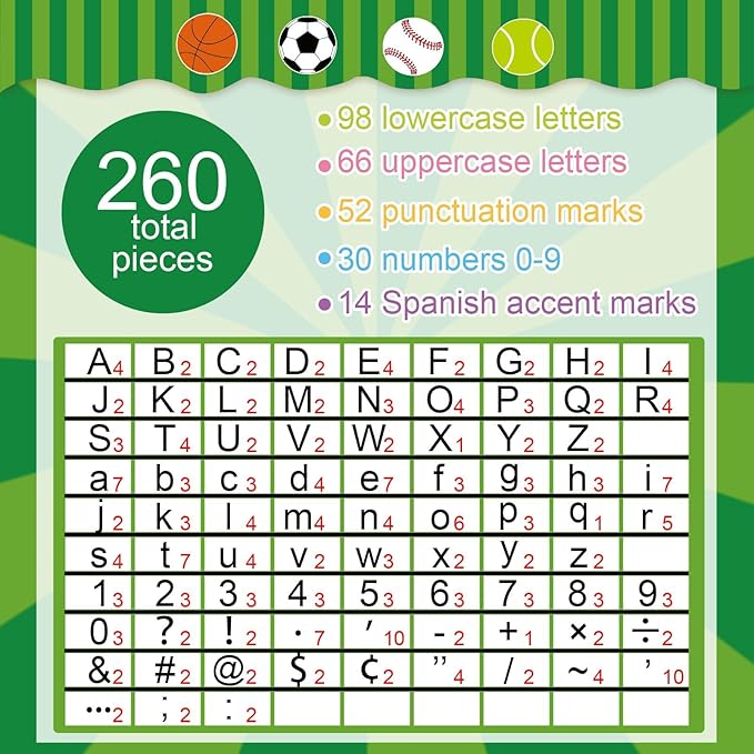 260 PCS Bulletin Board Letters for Classroom 4” Letters Combo Pack Set Sport Football Soccer Classroom Decorations Alphabet Numbers Symbols Letters for Bulletin Board Cutouts Card for Classroom Decor