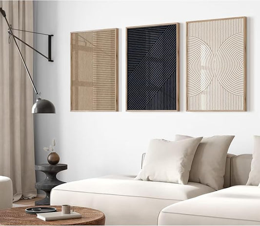 Modern Abstract Pictures Wall Art Boho Neutral Canvas Wall Art Minimalist Line Wall Decor Beige Black Brown Artwork Abstract Modern Painting Prints for Living Room Bedroom 24x36 Inch NO FRAME Set of 3