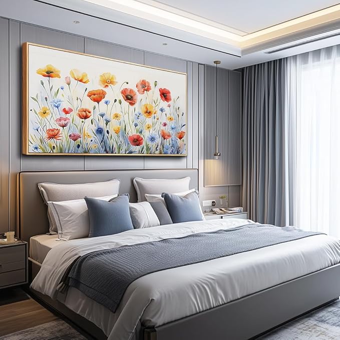 PHAOHUAXM Large Framed Canvas Wall Art For Living Room Wall Decoration For Bedroom Abstract Ink-Wash Flower Painting Wood Frame Dining Room Decor Artwork Prints Home Decor Ready To Hang 20"X40"