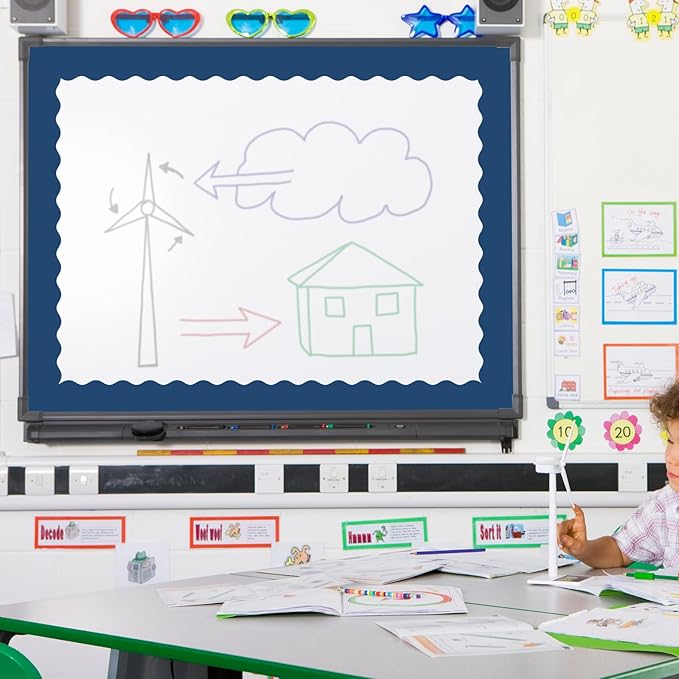 Whaline 65.6ft Summer Blue Bulletin Board Borders 4 Rolls Blue Series Die-Cut Board Trim for School Classroom Office Chalkboard