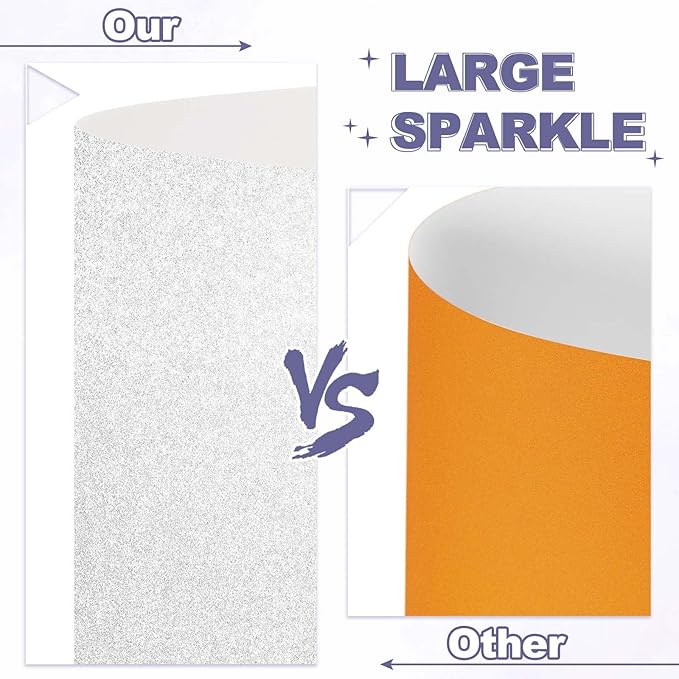 PATIKIL 40Sheets Silver Glitter Cardstock, 8.3x11.7 in A4 Glitter Paper Card Stock Shiny Scrapbook 250gsm Sparkly Paper Large Shimmer for Crafts Scrapbook DIY Art Wedding Party