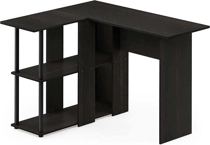 Furinno Abbott L-Shape Computer Desk with Bookshelf, Espresso/Black
