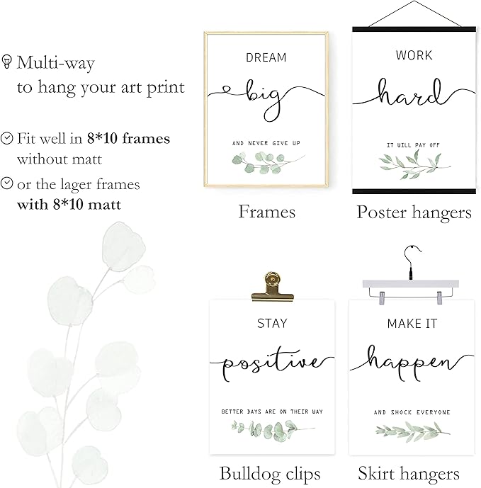 Inspirational Wall Art Office Decor, Motivational UNFRAMED Wall Art Prints for Bedroom,Living Room,Office,Classroom, Set of 4, 8"x10"