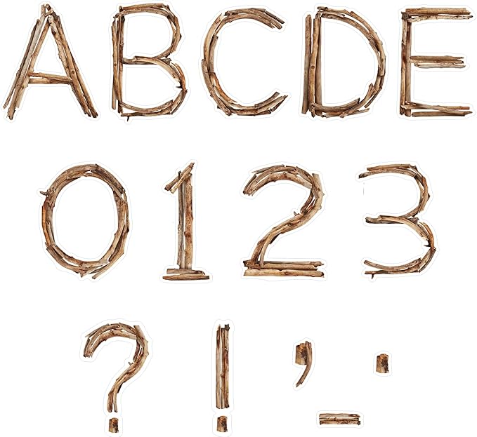 Geyoga 200 Pcs Large 6'' Bulletin Board Letters Font Letter and Punctuation Cutout Combo Set Big Classroom Alphabet Cutout for Bulletin Board Display School Chalkboard Wall Decor (Twigs,Brown)