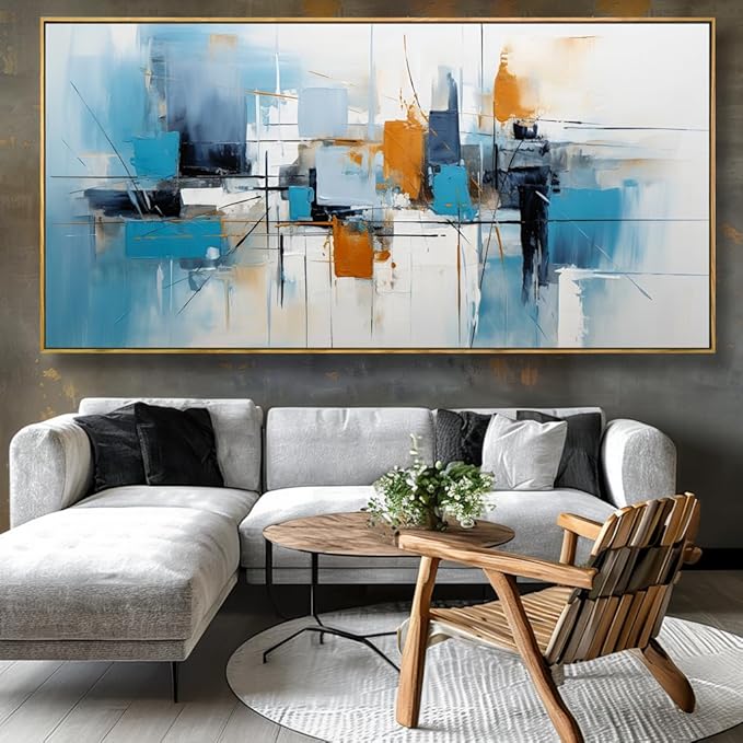 Wall Art Abstract Wall Decor Blue Orange Colorful Canvas Painting Modern Artwork for Living Room Bedroom Dining Room Home Office Decor 24"x48" with Framed