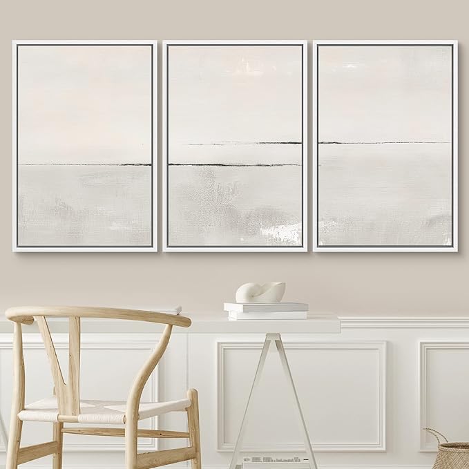 SIGNWIN Framed Canvas Print Wall Art Set Gray Duotone Pastel Watercolor Landscape Shapes Abstract Illustrations Modern Art Decorative Nordic Zen for Living Room, Bedroom, Office - 24"x36"x3 White