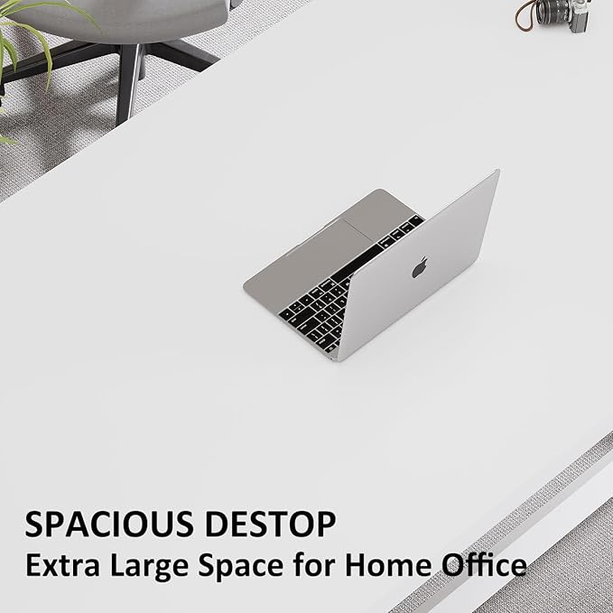 IBF Modern White Computer Desk, Industrial Long Home Office Desk for Student, Large Metal Wood Writing Study Work Desks, Farmhouse Executive Gaming Computer Table for Bedroom Living Room, White, 60 In