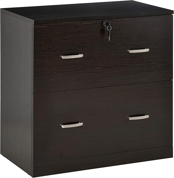 2 Drawer File Cabinet with Lock, Home Office Filing Organizer, for Letter Legal A4 Size Labeled Folders File Folder Storage, Wood Lateral Filing Cabinet (Espresso-D16.5*W29.25*H28.25in)