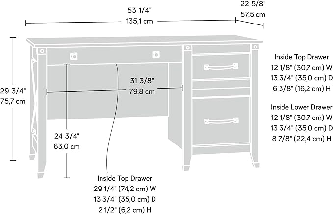 Sauder Carson Forge Vintage Rustic Computer Desk for Home Office with Drawers, in Washington Cherry; L: 53.19" x W: 22.64" x H: 29.80"