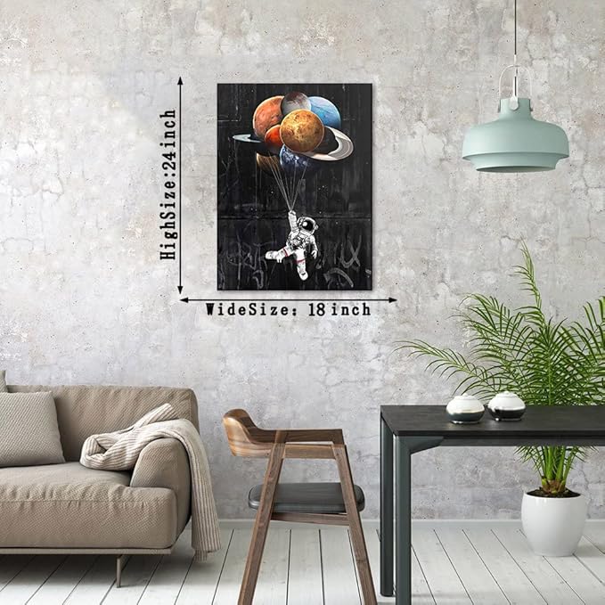 Yatsen Bridge Space Astronaut Canvas Wall Art, Creative Universe Planet Balloon Poster and Print with Frame, Modern House Decorations for Game Room Kids Room Ready to Hang - 18x24 inches