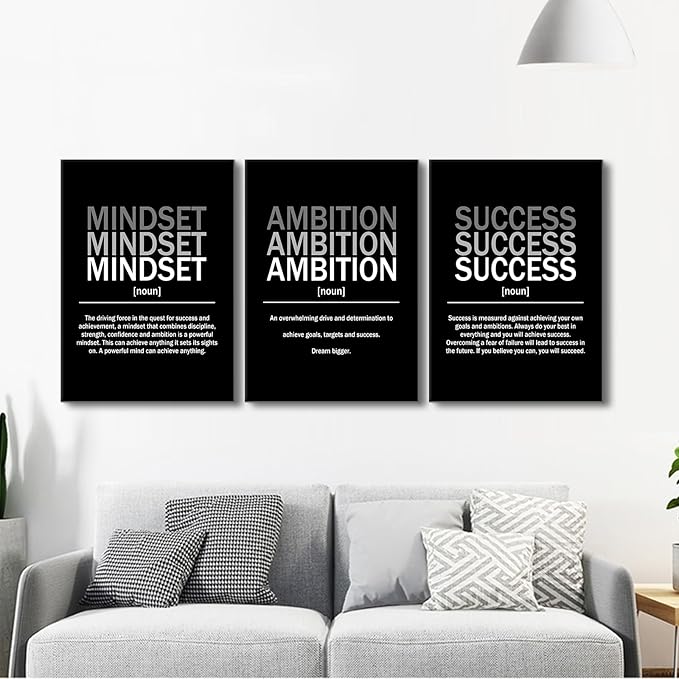 YSPCSUN Inspirational Canvas Wall Art 3 Pieces Daily Motivational Quote Picture Painting Mindset Ambition Success Print Poster for Office Living Room Artwork Easy to Hang [60''Wx28''H]