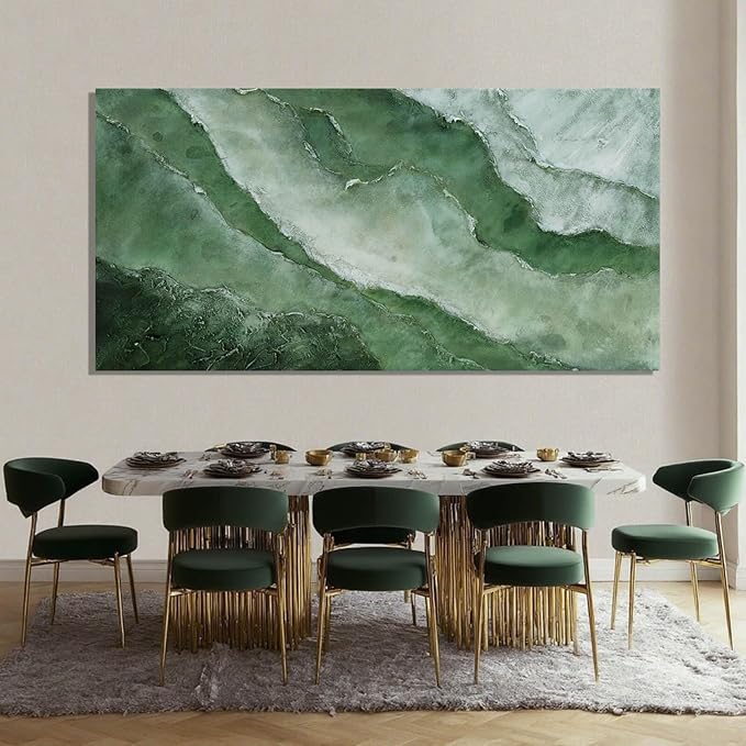 ZENPEE Green Modern Wall Art, Texture Abstract Oil Painting, for Living Room, Wall Decor for Office, 29" x 58" Canvas Painting