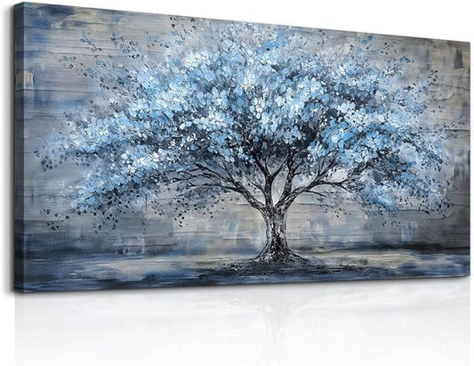 Canvas Wall Art for Living Room Large Wall Decor for Office Bedroom Decorations Blue Tree Landscape Pictures Abstract Paintings Artwork Room Wall Mural Aesthetic Home Decor 30x60 in