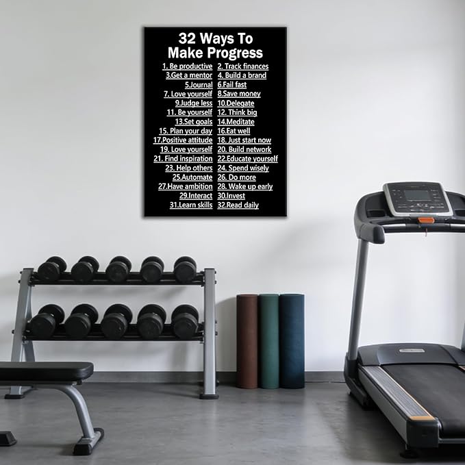 32 Ways To Make Progress Motivational Canvas Wall Art Office Decor Poster Inspiring Quotes Inspirational Print Painting Artwork for Home Living Room Gym Classroom Stretched and Framed [18''Wx24''H]