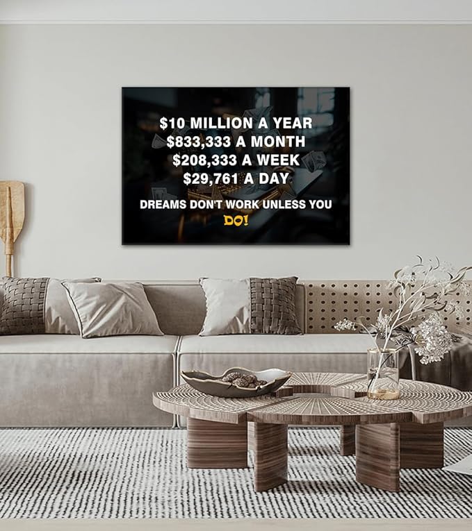 Dreams Don't Work Unless You Do Canvas Wall Art Motivational Business Money Poster Wall Decor Inspirational Entrepreneur Artwork for Study Office Living Room Bedroom Easy to Hand 28x44inch