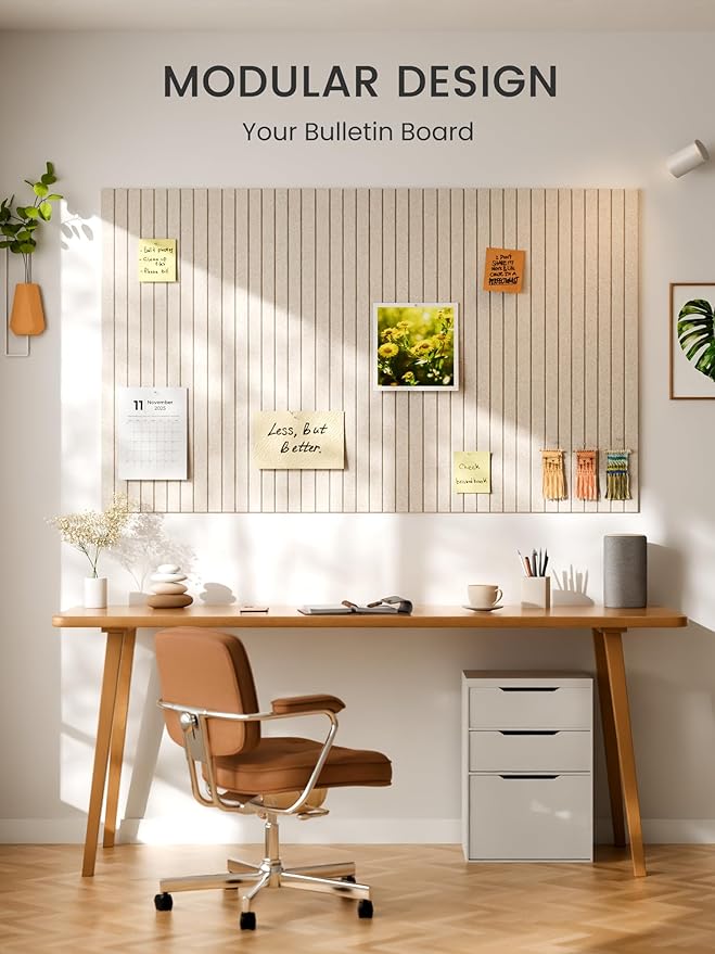 Bumusty Large Cork Board Alternative-36 x 24" Felt Bulletin Board Tiles, with 30 Pushpins, 40 Adhesive Tabs, 6-Pack Slat Wall Paneling, Cork Boards for Office Push Pin Board Felt Board-Oatmeal