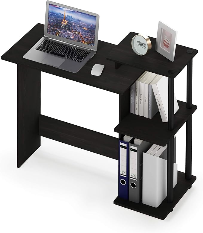 Furinno EFFICIENT Desk, 28.6" Wide Gaming Desk with 3 Open Side Shelves, Laptop Notebook Computer Desk, Office Desk for Home Office, Study Room, Dorm, Bedroom, Espresso