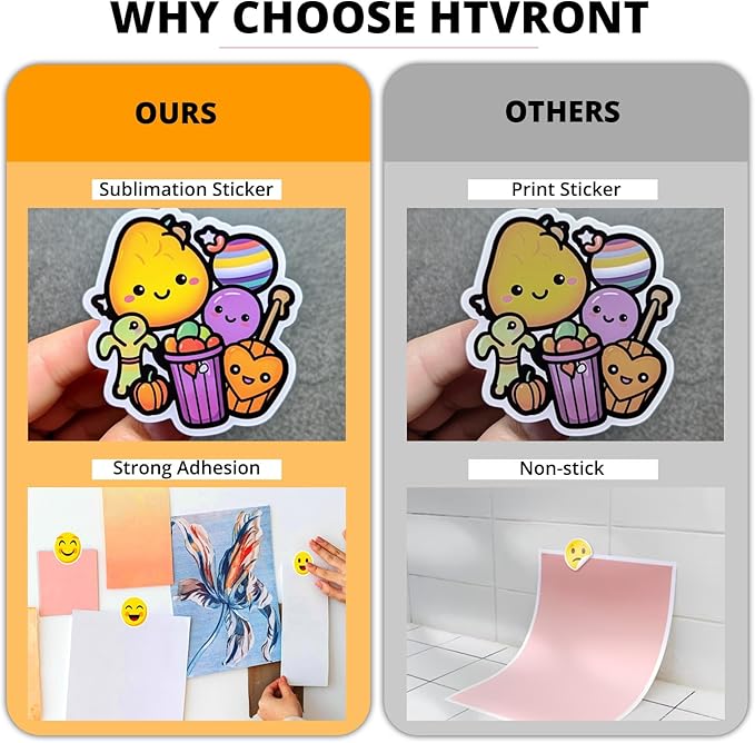 HTVRONT Sublimation Sticker Paper - 50 Pcs Glossy Transparent Waterproof Sublimation Stickers 8.5 * 11in for Decoration