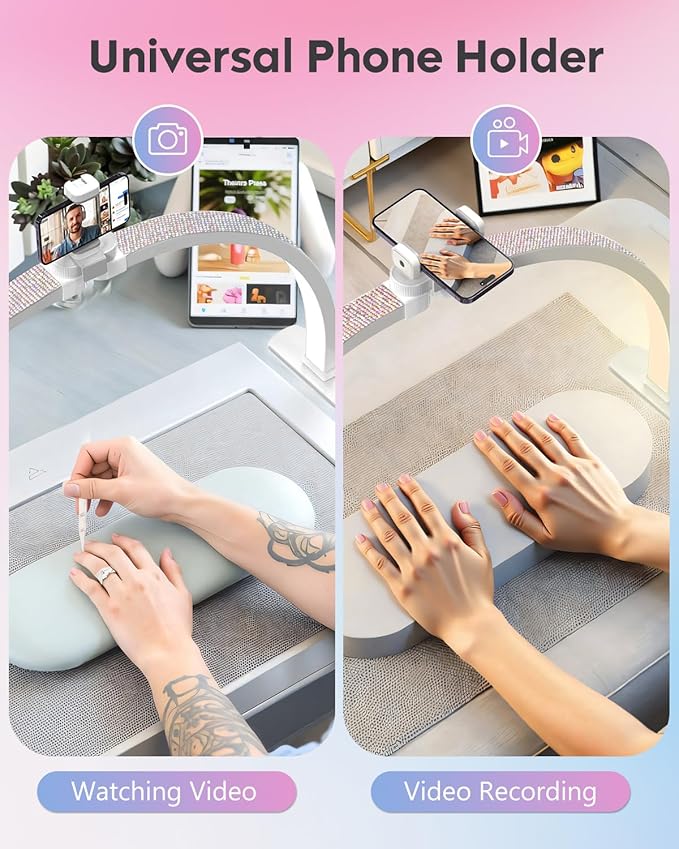 UBeesize 29" Foldable Half Moon Nail Desk Lamp with Phone Holder, 4700lm 3000K–6500K Dimmable LED Arc Light, CRI≥95 Shadow-Free Lighting for Manicure, Salon, Tattoo & Content Creation, Crystal Diamond