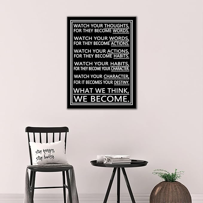 DINGFUN Inspirational Wall Decor Motivational Poster Canvas Picture Positive Quote Prints Modern Wall Art Office Painting Artwork for Kitchen Teens Room Gym Framed Ready to Hang [18''Wx24''H]