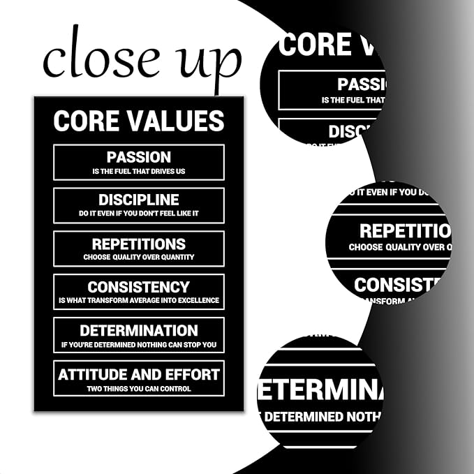 DINGFUN Motivational Canvas Wall Art Core Values Inspirational Poster Inspiring Prints Positive Quotes Picture Painting Artwork for Modern Home Decor Bedroom Gym Office Ready to Hang [12''Wx 18''H]