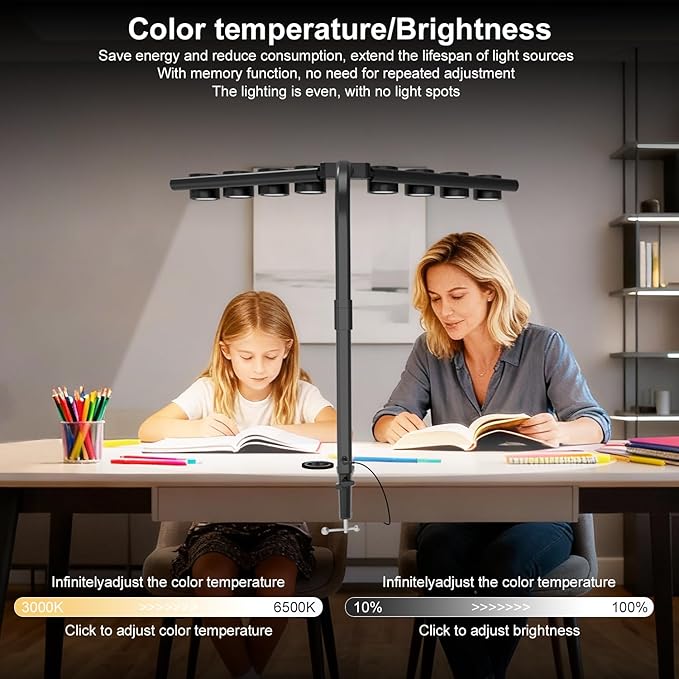 8 Light Sources Gooseneck Tree Desk Lamp with Clamp, 24W Eye-Care Bright LED Desk Light with Free Rotation, Dimmable Reading Table Light for Desktop Working,Drafting,Reading