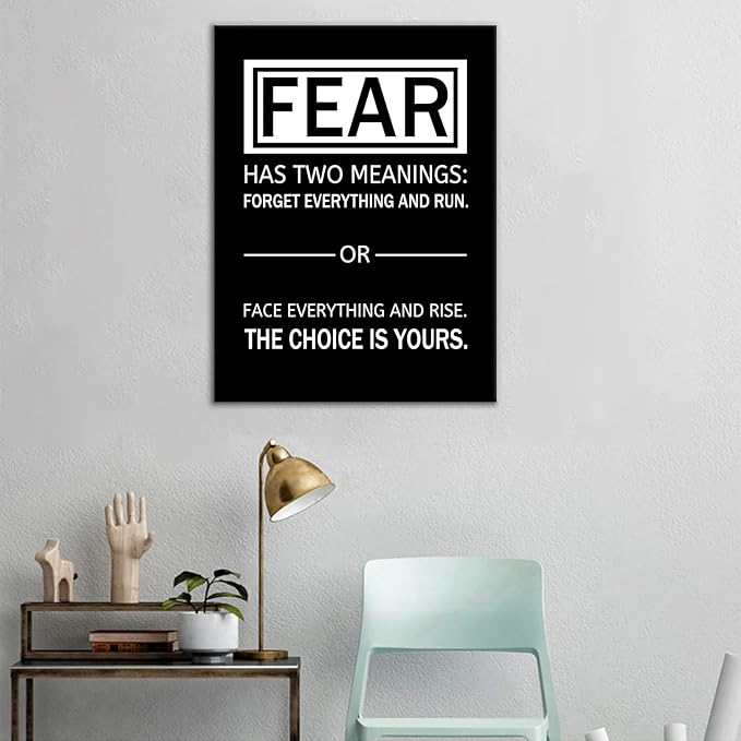 Motivational Canvas Poster Wall Art Fear Has Two Meanings Print Affirmation Inspirational Quotes Positive Theme Picture Painting Artwork for Gym Classroom Office Stretched and Framed [18''Wx24''H]