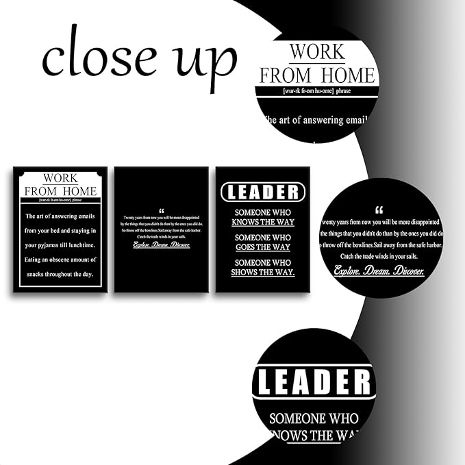 3 Pieces Inspirational Canvas Wall Art Motivational Quotes Explore Dream Discover Work from Home Leader Posters Print Artwork for Office Bedroom Bathroom Wall Picture Ready to Hang [36''W X 16''H]