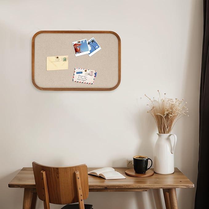 Vintage Framed Pin Board Linen Display Bulletin Board Large Cork Fabric Picture Photo Pinboard Memo Ornate Decorative Pinboard Ornate for Wall Gift(Rectangle,14''x24'',Light Brown)