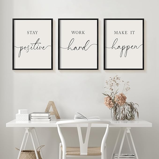 Heiple Motivational Wall Art 11"x14" Framed Wooden Inspirational Office Wall Decor for Men Picture Poster Positive Work Hard Quote Wall Decor for Home Office Bedroom (Black, 11”x14”)