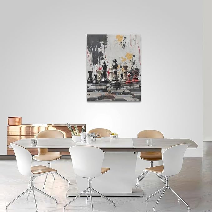 Chess Wall Art Intelligence Game Room Pictures Wall Decor Graffiti Chess Challenge Canvas Painting Print Home Modern Artwork Decorations Framed for Bathroom Living Room Bedroom Office 16 x 20 inch