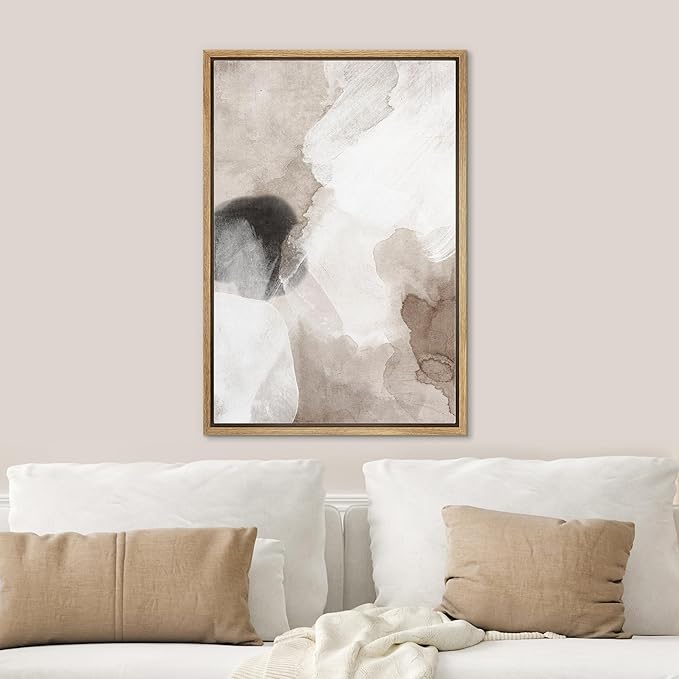 SIGNWIN Framed Canvas Print Wall Art Pastel Grunge Watercolor Gray Abstract Shapes Illustrations Modern Art Minimalism for Living Room, Bedroom, Office - 16"x24" Natural