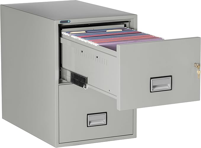 31 inch 2-Drawer Vertical Fireproof File Cabinet – Legal and Letter Size Filing – Key Lock – Water Resistant Seal – Fire and Impact Rated – Light Gray Finish – Model LGL2W31LG