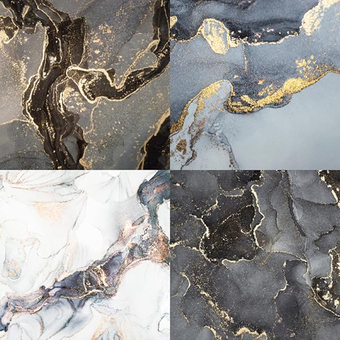 Dark Marble Scrapbook Paper Pad 6x6 – Black, Blue, Purple, Gold Designs, Single-Sided Decoupage & Origami Sheets, Moody Cardstock for Scrapbooking, Junk Journals, DIY Crafts – 24 Pcs