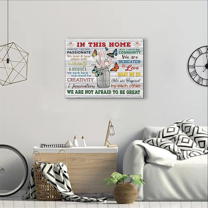 EGMAVQZY Inspirational Office Wall Art In This Office, We Are A Team Butterflies And Vases Motivational Wall Decor Suitable For Offices And Workplaces 12x16in