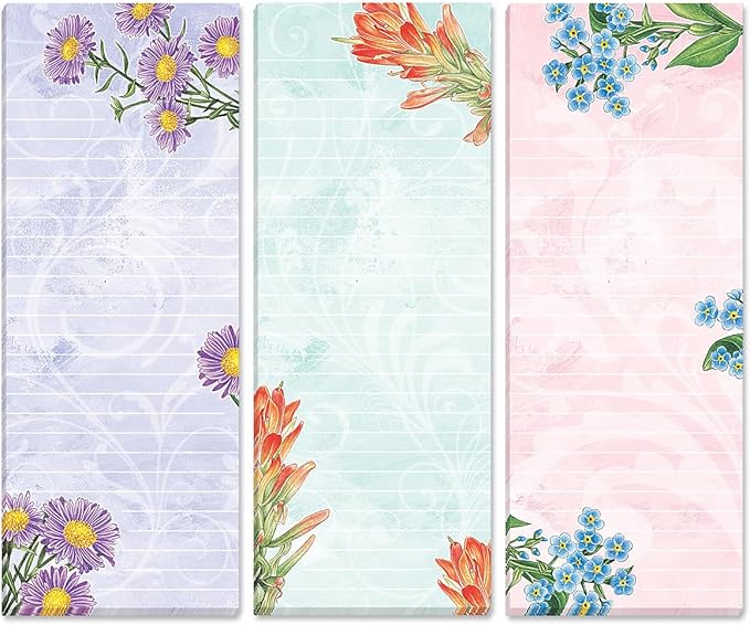 Current Floral Magnetic Notepad Set – Set of 12 Mini Memo Pads, 12 Designs, 30-Sheet Pads, 2½ x 6½ Inches, Shopping List, To-Do Notes, Printed in The USA