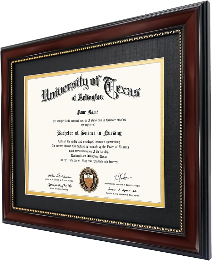 GraduationMall 8.5x11 Diploma Frame with Black over Gold Mat or Display 11x14 Document without Mat, UV Protection Acrylic, Mahogany with Gold Beads, Set of 3