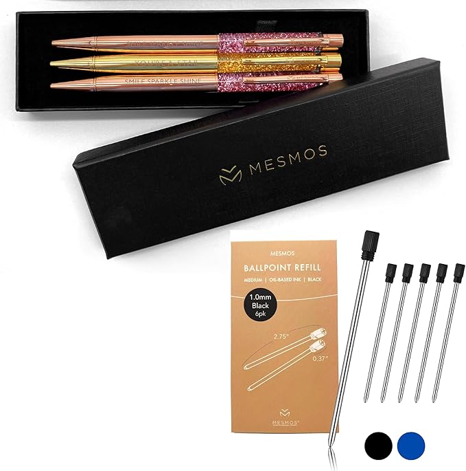 MESMOS Ballpoint Pen Refills 2.75inch (7cm) Pen Refills 1.0mm Medium Tip,Pen Replacement Cartridges Twist Pens and Crystal Ball Point Pens, fits The Mesmos Glorious Pen Set (Black Ink)