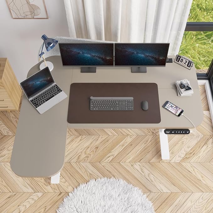 Gaming Electric Standing Desk L Shaped with Privacy Screen, 59 Inch PC Computer Desk,Large Surface for Monitors