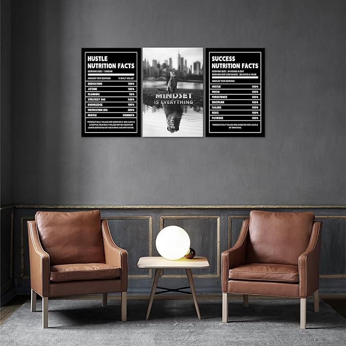 Mindset is Everything Wall Art Motivational Wall Decor for Office Pictures Posters Framed Canvas Wall Art Prints Painting Artwork Decor Ready to Hang in Living Room Bedroom Classroom