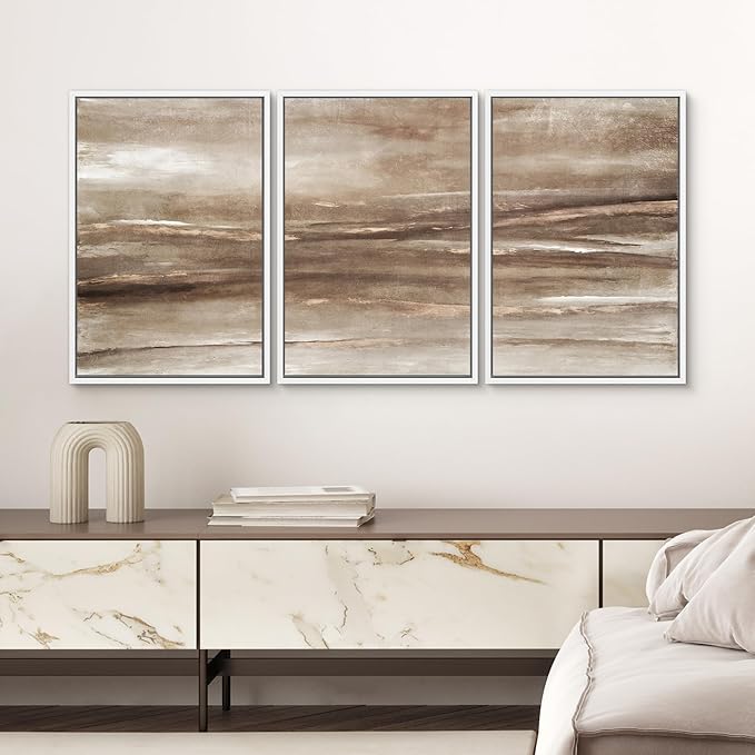 SIGNWIN Framed Canvas Print Wall Art Set Warm Earth Horizon Brown Abstract Landscape Illustrations Modern Art Decorative Abstract for Living Room, Bedroom, Office - 16"x24"x3 White