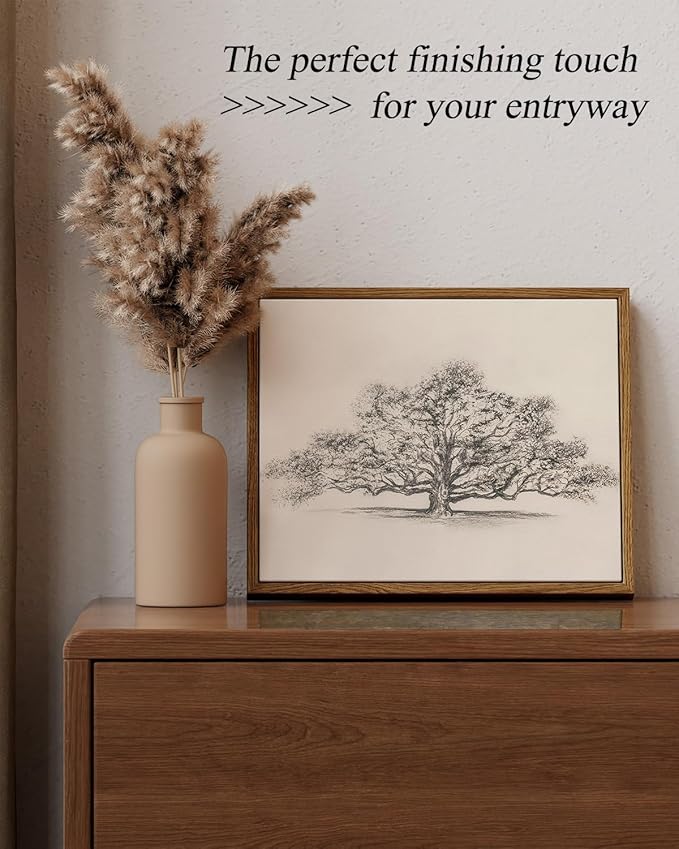 ARPEOTCY Framed Canvas Wall Art, Vintage Wall Decor, Retro Sketch Tree of Life Pictures for Bedroom Bathroom Living Room, Rustic Cottagecore Farmhouse Black White Neutral Decorations, 8x10 inch