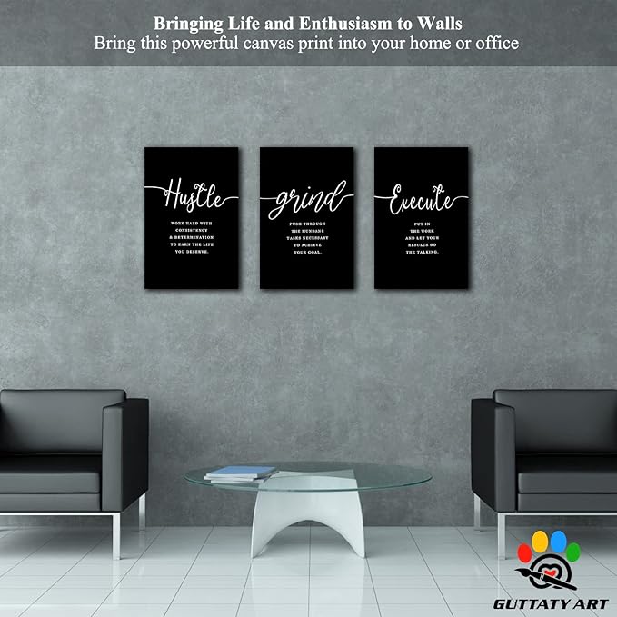 Office Wall Art - 3 Panel Motivational Canvas With Inspirational Quotes for Home Office Decor, Positive Entrepreneur Words Poster Frame for Company 16"x24"x3Pcs
