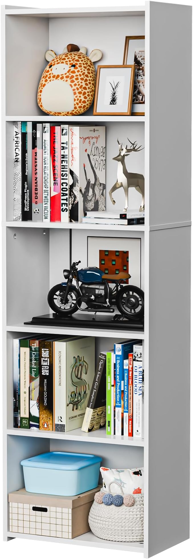 SUPER DEAL 5-Tier Open Shelf Bookcase and Bookshelf, Freestanding Display Storage Shelves Narrow Cube Storage Organizer for Small Spaces Kids Bedroom Living Room Home Office Apartment, 52 Inch, White