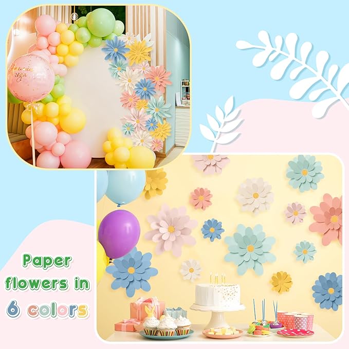 18 Pcs Paper Flowers Decorations for Wall DIY Flower Bulletin Board 3D Fiesta Paper Floral Backdrop Decoration for Photo Backdrop Classroom Back to School Party(Bright Color)